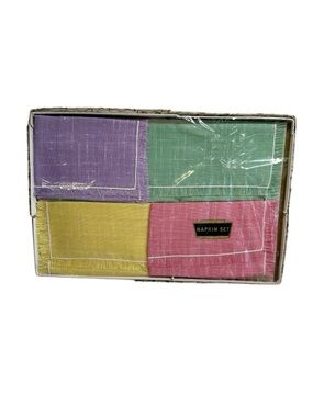 Vintage Pastel Coloured Linen Napkin Set Original Condition Set of 4